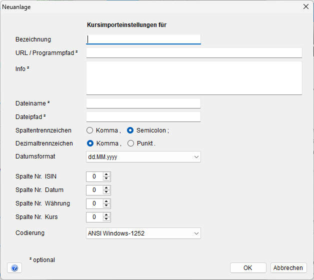 Einstellungsfenster